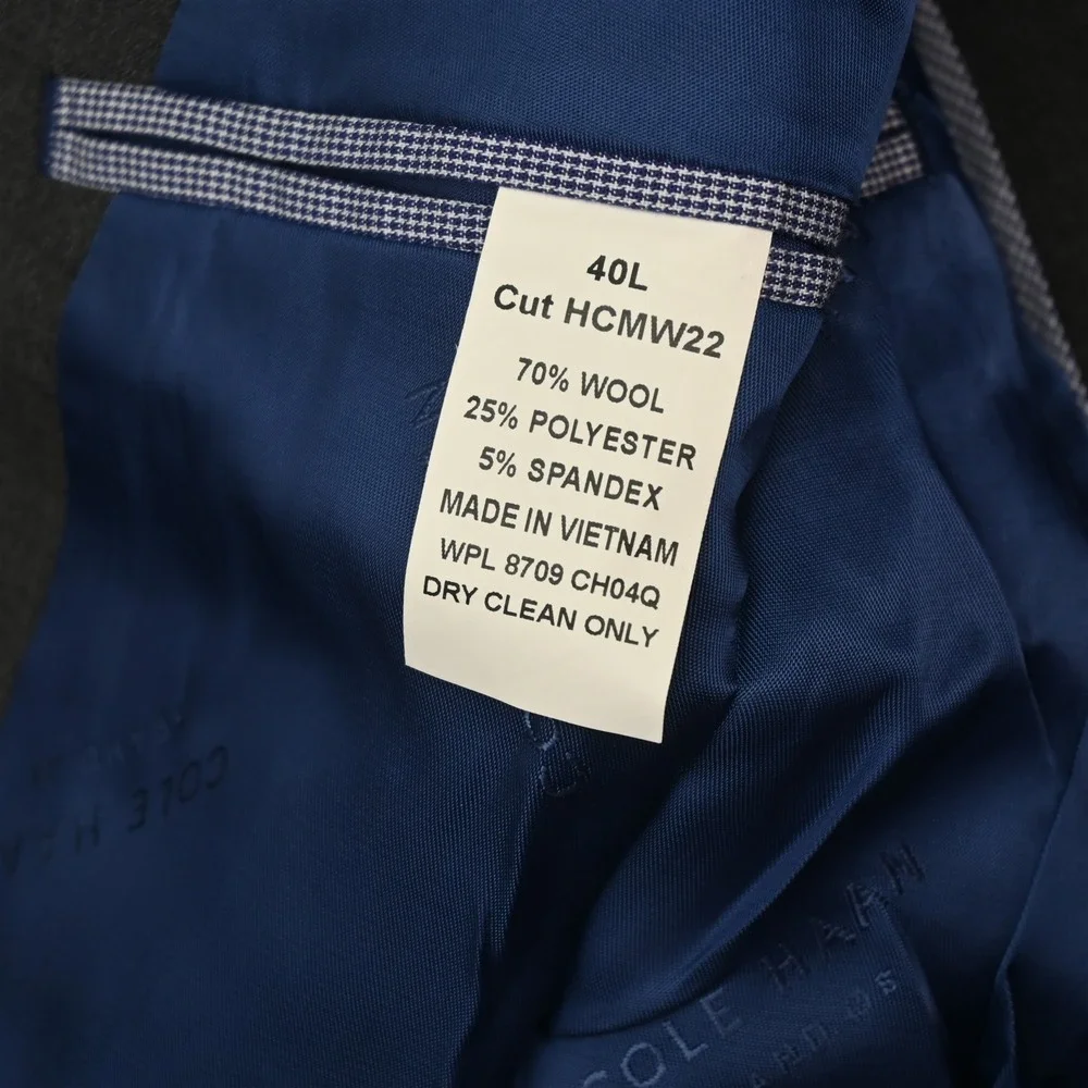 Cole Haan 40L 34x34 Gray Grand OS Slim Soft Shoulder Mens Jacket Pants Suit